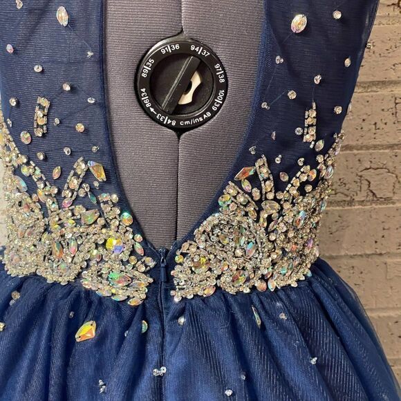 NWT Rachel Allen 6652 Navy Emebllished Short Prom Formal Dress 2 - Picture 7 of 14